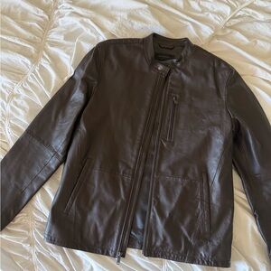 John Varvatos Men's Dark Brown Leather Lamb Zip Moto Jacket Size Medium